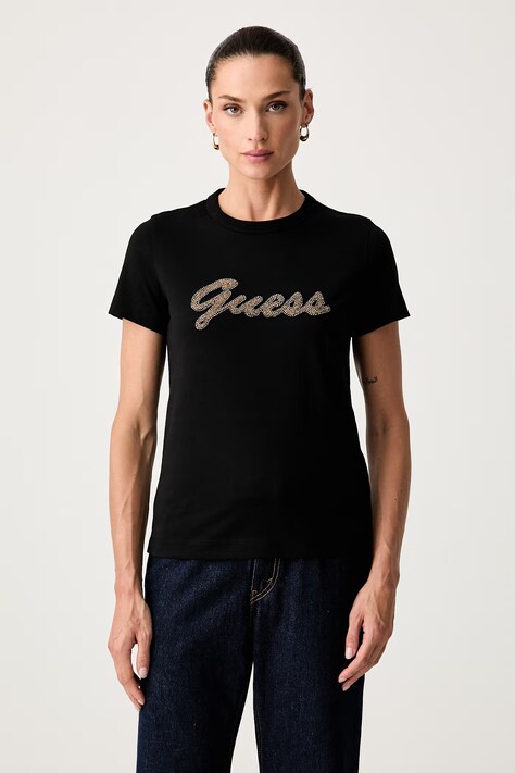 Guess T-shirt damski bawełniany czarny W6YI29 K4348