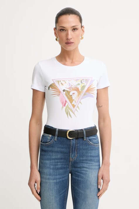 Guess t-shirt γυναικείο βαμβακερό με ελαστάν PALM λευκό W6YI26 K4345