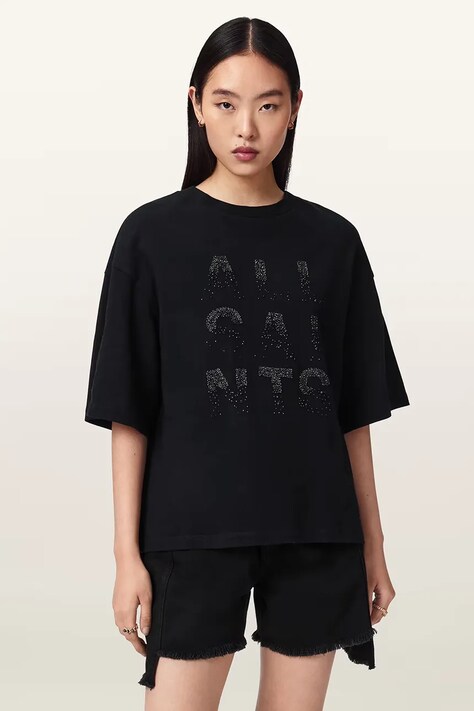 AllSaints T-shirt oversize damski bawełniany STACKS czarny W151JE