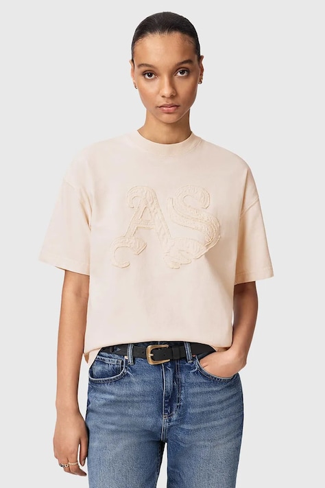 AllSaints T-shirt damski bawełniany INSIGNIA beżowy W125JE
