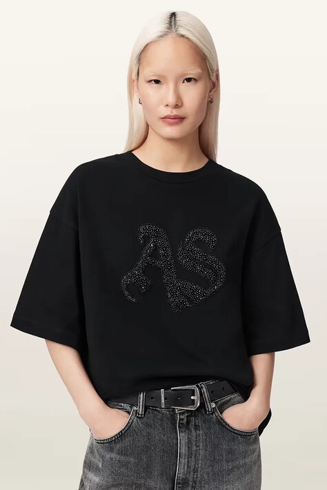 AllSaints T-shirt oversize damski bawełniany ICON czarny W117JE
