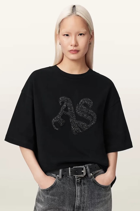AllSaints футболка оверсайз женская хлопковая ICON чёрная W117JE