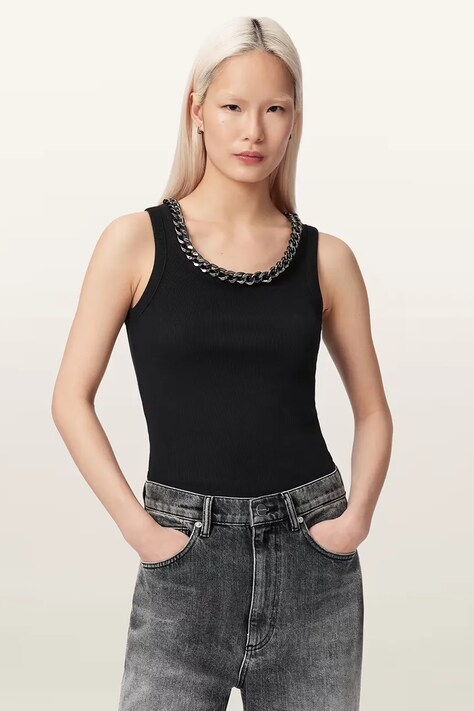 AllSaints top damski z bawełną LUCY czarny W103JE