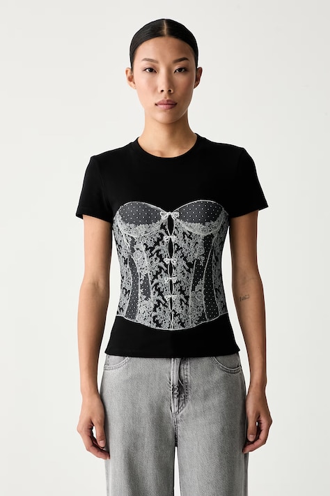 Miss Sixty T-shirt damski bawełniany z elastanem czarny 6M2SJ14200