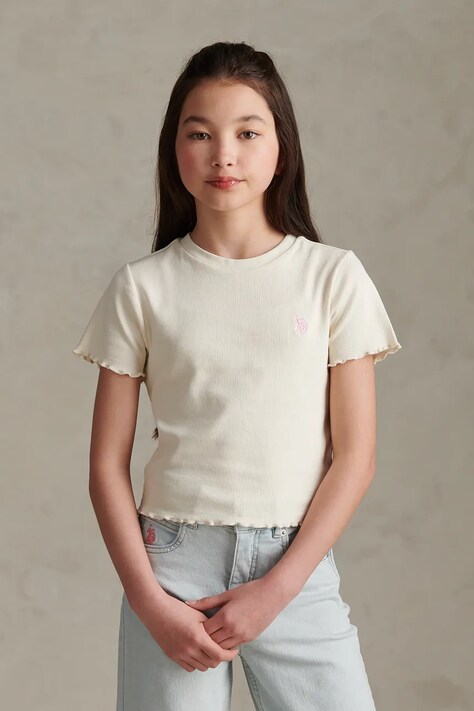 U.S. Polo Assn. T-shirt dziecięcy bawełniany z elastanem beżowy USG2119