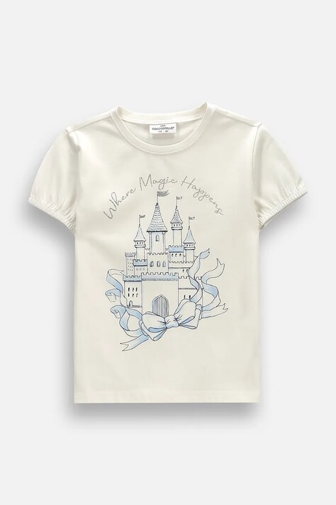 Coccodrillo T-shirt dziecięcy bawełniany z elastanem beżowy FAIR FROST GIRL KIDS