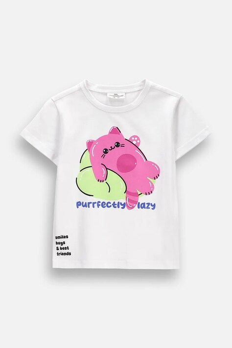 Coccodrillo T-shirt dziecięcy bawełniany biały SUPER FUN GIRL KIDS