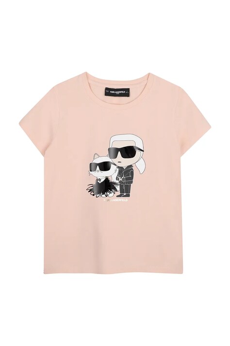 Karl Lagerfeld T-shirt dziecięcy z bawełną różowy Z31308