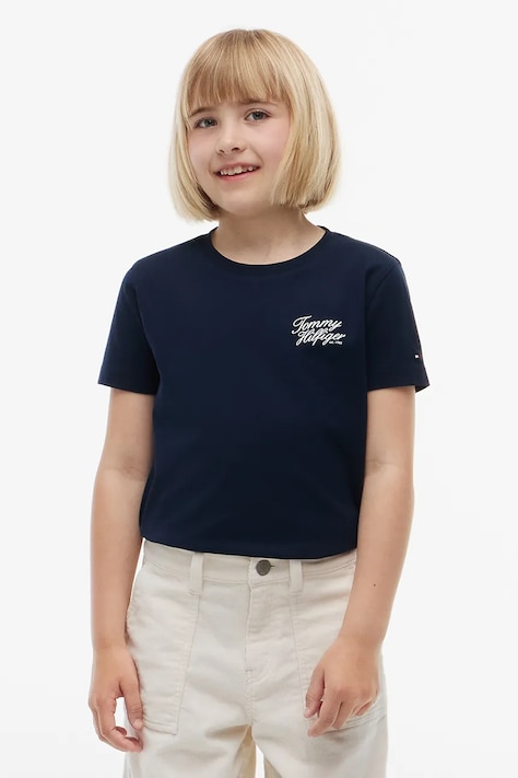 Tommy Hilfiger Tricou pentru copii din bumbac bleumarin KG0KG09633