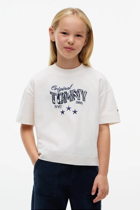 Tommy Hilfiger T-shirt oversize dziecięcy bawełniany z elastanem biały KG0KG09632