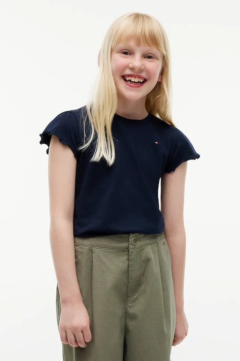 Tommy Hilfiger T-shirt dziecięcy z bawełną granatowy KG0KG07052