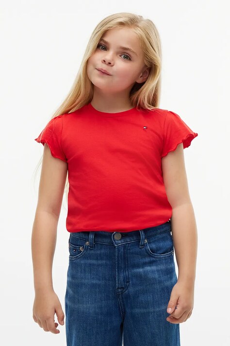 Tommy Hilfiger T-shirt dziecięcy z bawełną czerwony KG0KG07052