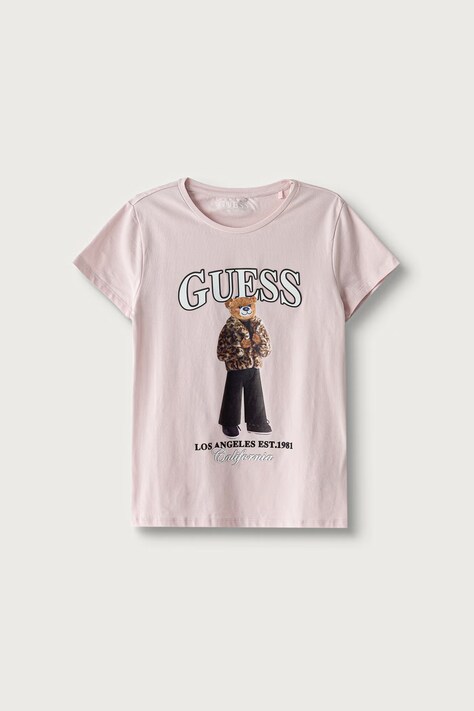 Guess T-shirt dziecięcy bawełniany z elastanem różowy J6BI11 K5790