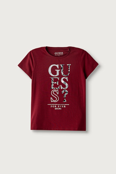 Guess T-shirt dziecięcy bawełniany z elastanem bordowy J6BI01 K5769