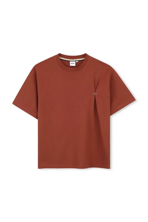 BOSS T-shirt dziecięcy bawełniany z elastanem czerwony J53462