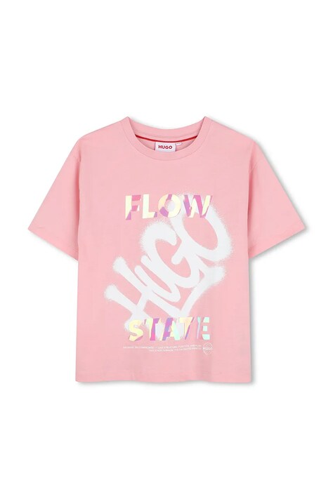 HUGO T-shirt dziecięcy bawełniany różowy G01264