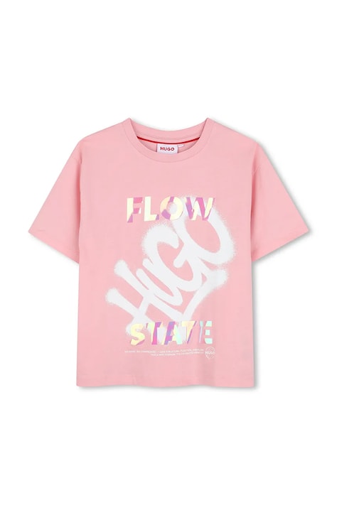 HUGO T-shirt dziecięcy bawełniany różowy G01264