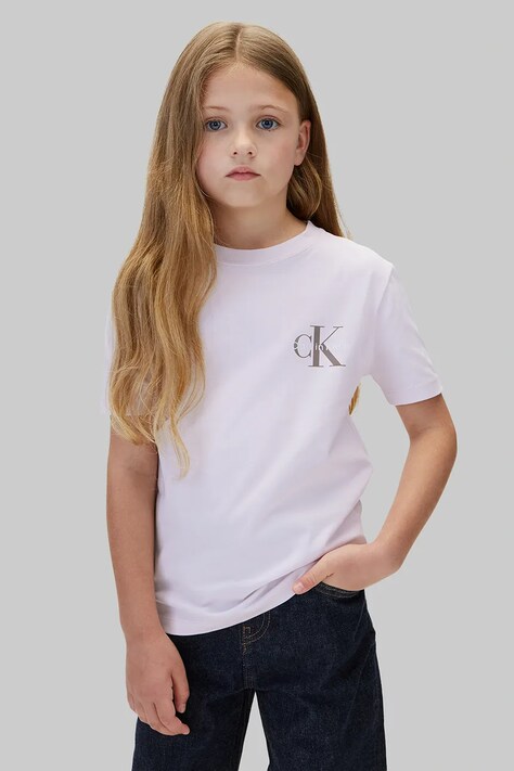 Calvin Klein Jeans T-shirt dziecięcy bawełniany fioletowy LVCKTJA16U