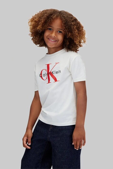 Calvin Klein Jeans T-shirt dziecięcy bawełniany beżowy LVCKTJA15U