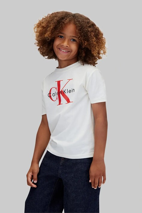 Calvin Klein Jeans T-shirt dziecięcy bawełniany beżowy LVCKTJA15U