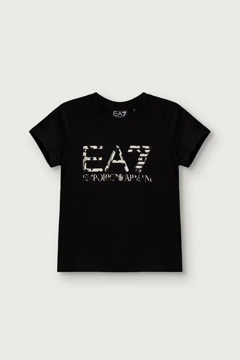 EA7 Emporio Armani T-shirt dziecięcy bawełniany z elastanem czarny 7G000244 AF18401