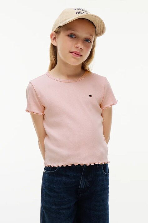 Tommy Hilfiger T-shirt dziecięcy z bawełną różowy KG0KG08590