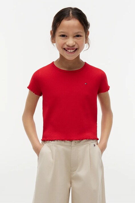 Tommy Hilfiger T-shirt dziecięcy z bawełną czerwony KG0KG08590