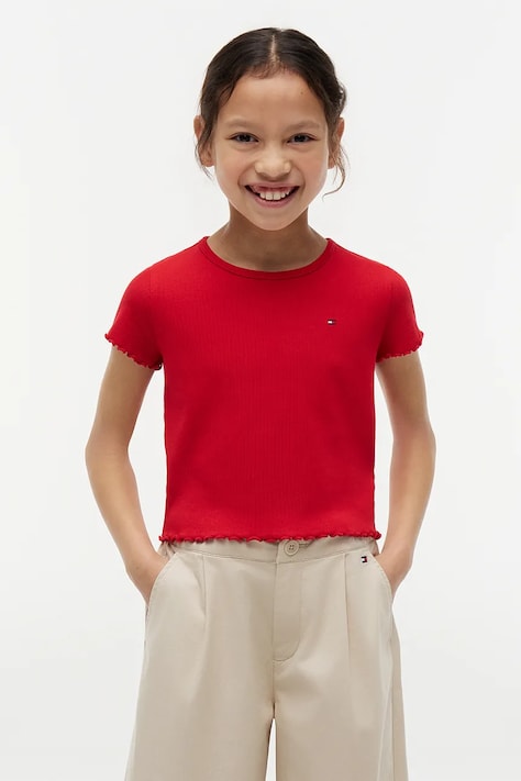 Tommy Hilfiger T-shirt dziecięcy z bawełną czerwony KG0KG08590