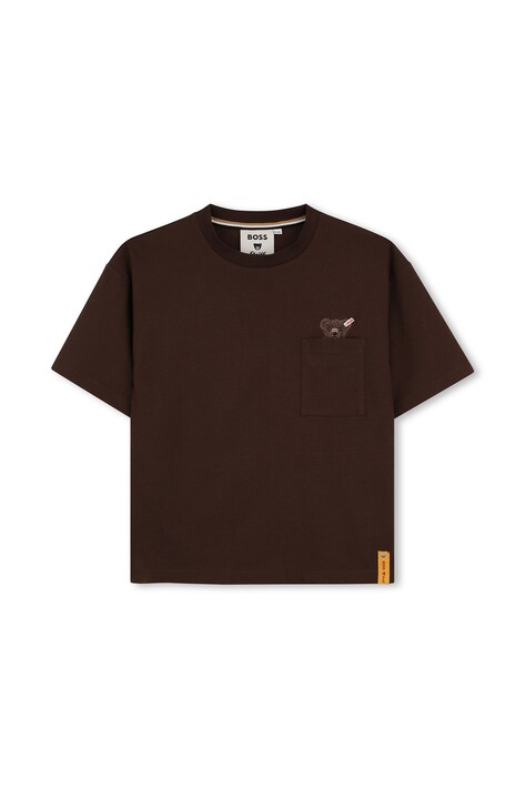 BOSS T-shirt dziecięcy bawełniany BOSS X STEIF brązowy J54181