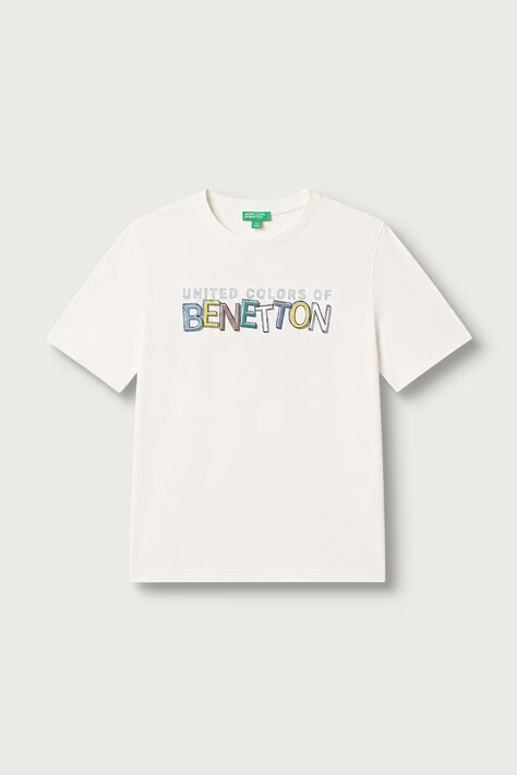 United Colors of Benetton T-shirt dziecięcy bawełniany beżowy 3I1XC10UE