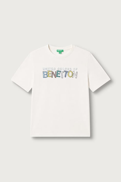 United Colors of Benetton T-shirt dziecięcy bawełniany beżowy 3I1XC10UE