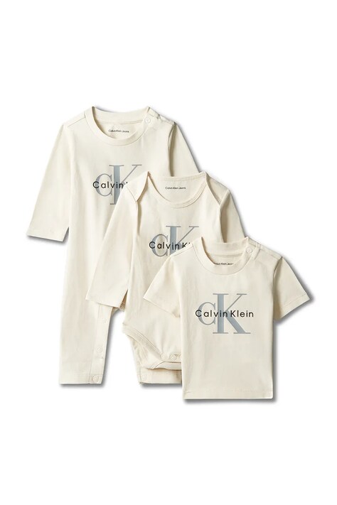 Calvin Klein Jeans Komplet niemowlęcy bawełniany z elastanem beżowy LVCKFJN06N