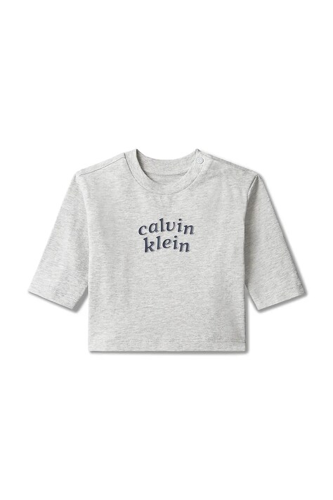 Calvin Klein Jeans Longsleeve niemowlęcy bawełniany z elastanem szary LVCKFJA10N