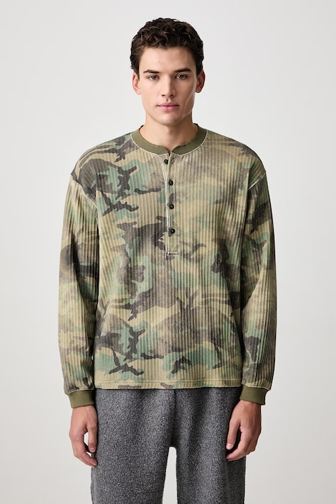 BEAMS Longsleeve męski z bawełną zielony 1114-1235-120
