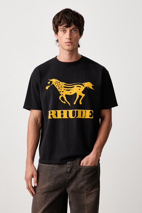 RHUDE Dinero T-shirt bawełniany męski czarny RHFW26TT04012