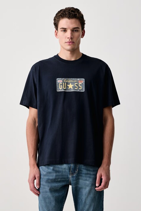 Guess Jeans T-shirt męski bawełniany granatowy M6BI16 K5400