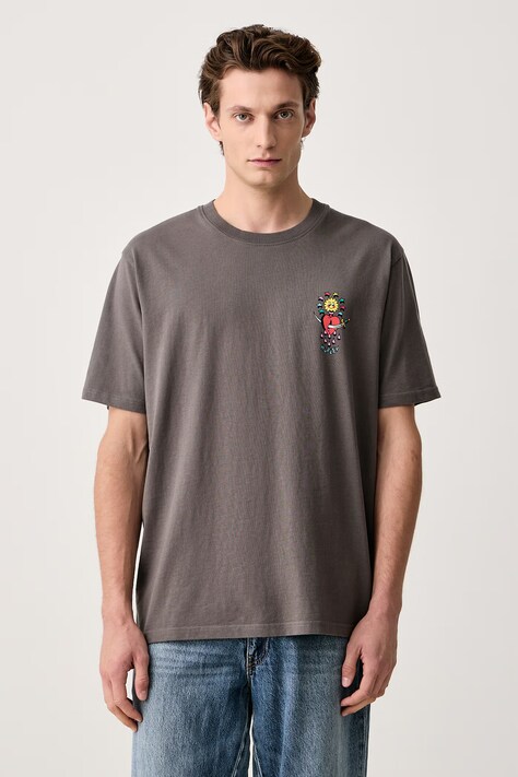 Hurley T-shirt oversize męski bawełniany Etam Cat szary MTSEUET0007