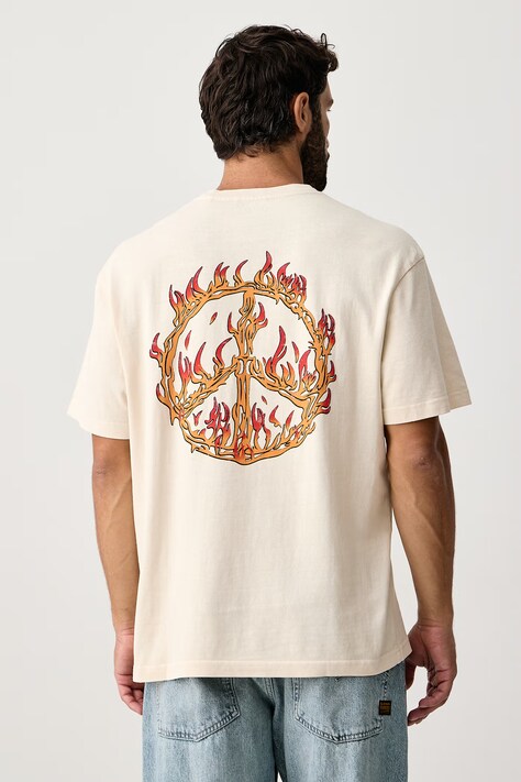 Hurley T-shirt męski bawełniany Built Fire Peace beżowy MTSEUBL0001