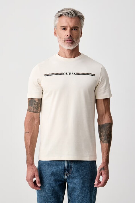 Guess T-shirt męski bawełniany beżowy Z6BI05 K6536