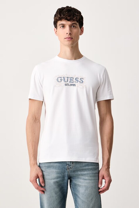 Guess Kratka majica moška bombažna z elastanom bela M6BI48 K6185
