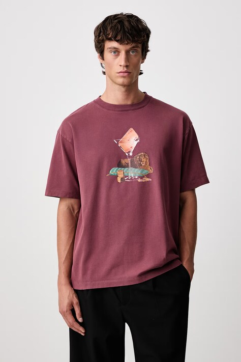 Drôle de Monsieur T-shirt męski bawełniany Glass Lion bordowy M-TS354-CO248