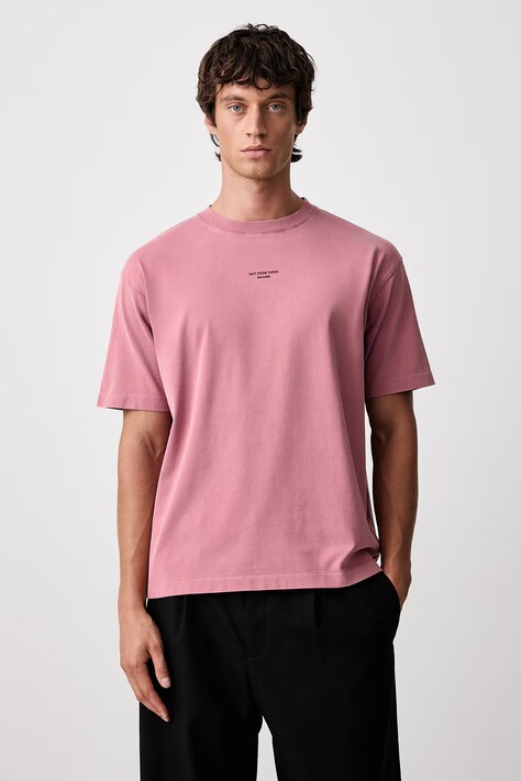 Drôle de Monsieur T-shirt oversize męski bawełniany Classic Slogan różowy M-TS202-CO248