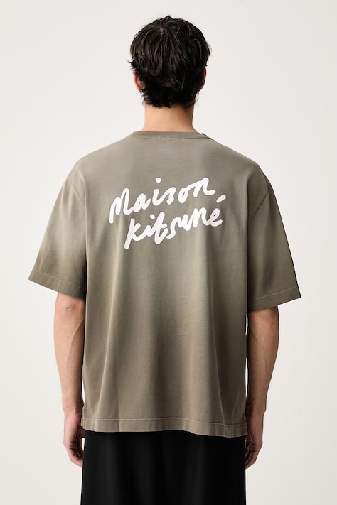 Maison Kitsuné Handwriting T-shirt bawełniany męski zielony MRMJT23KJBIT8