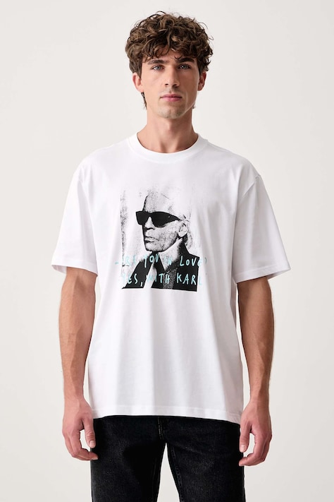 Karl Lagerfeld Jeans Tričko pánské bavlněné x Pietro Terzini bílé B4M17074