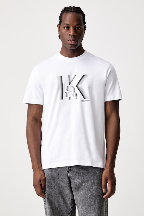 Karl Lagerfeld Jeans Tričko pánské bavlněné bílé B4M17026