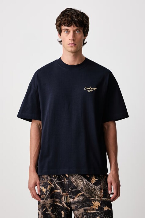 Carhartt WIP Signature Script T-Shirt bawełniany męski granatowy I033828