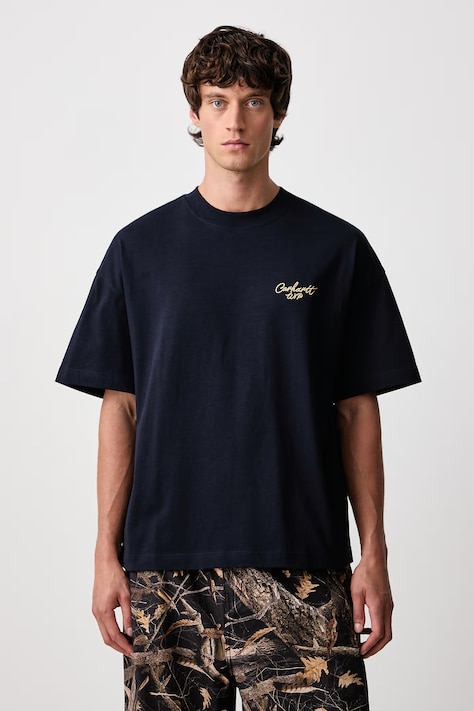 Carhartt WIP Signature Script T-Shirt bawełniany męski granatowy I033828