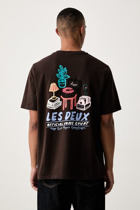 Les Deux T-shirt męski bawełniany brązowy 1002479