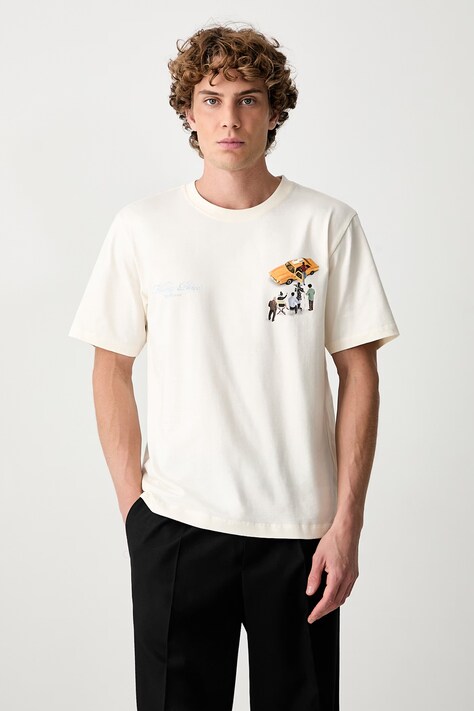 Filling Pieces T-shirt bawełniany męski beżowy 422620500360