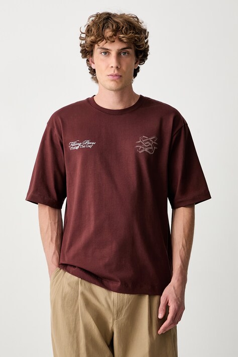 Filling Pieces T-shirt bawełniany męski brązowy 422620501387